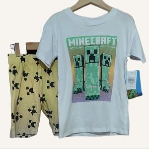 NWT Kids Brown And White Minecraft Short Set Size XS